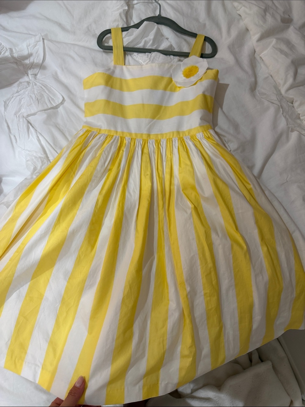 Janie and Jack Yellow and White Striped Floral Applique Party Dress